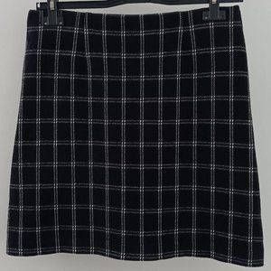 Jjill Size S black and white plaid pull-on A-line skirt Jersey Cotton Blend